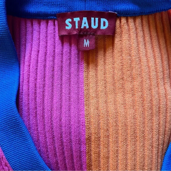 Staud x Birkenstock Pink and Orange Shoko Long Sleeve Midi Dress Medium - Picture 12 of 16